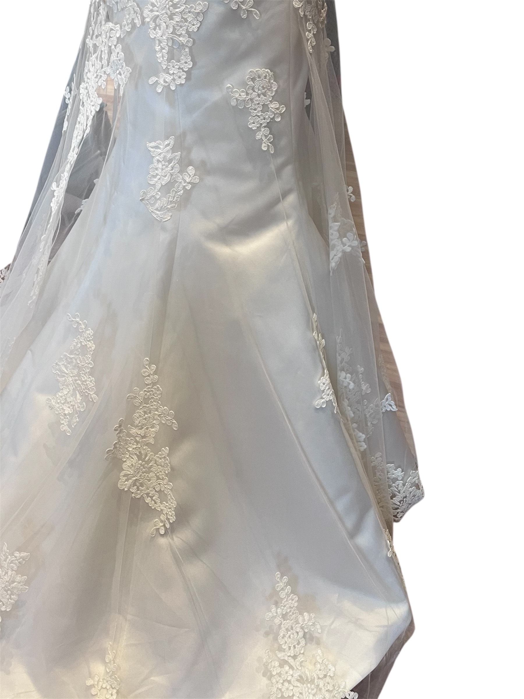 One Shoulder Lace Applique Gown With Bow Accent